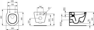 Ideal Standard CONNECT SPACE  E801801 závěsný klozet  krátký 48x36 SHORT