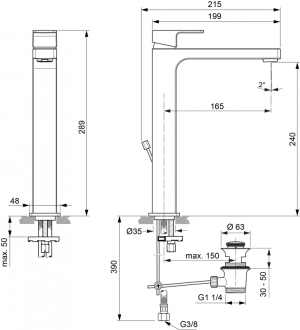 Ideal Standard EDGE A7112AA umyvadlová baterie vysoká s výpustí ,slim