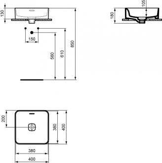 Ideal Standard STRADA II T296301 umyvadlo na desku 40x40 cm s přepadem