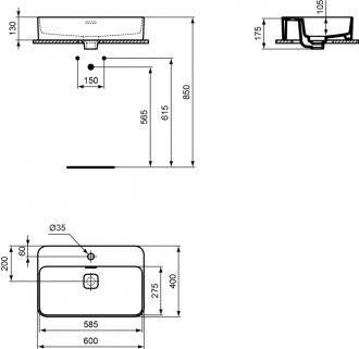 Ideal Standard STRADA II T299801 umyvadlo na desku 60x40 cm s otvorem