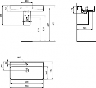 Ideal Standard STRADA II T300101 umyvadlo 80x43 s otvorem