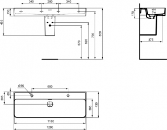 Ideal Standard STRADA II T359501  umyvadlo 120x43 s  2 otvory