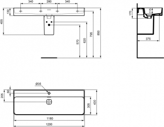 Ideal Standard STRADA II T300601  umyvadlo 120x43 s otvorem