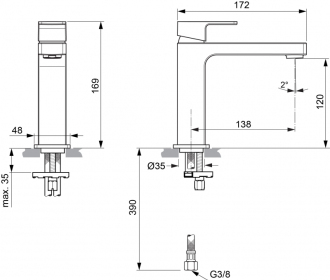 Ideal Standard EDGE A7108AA  GRANDE umyvadlová baterie bez výpusti  , slim