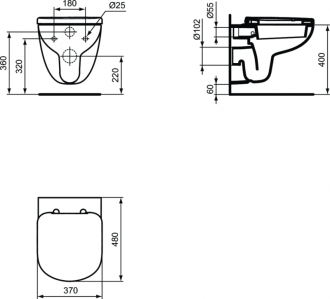 Ideal Standard TEMPO T328801 závěsný klozet/zkrácený 48 cm/