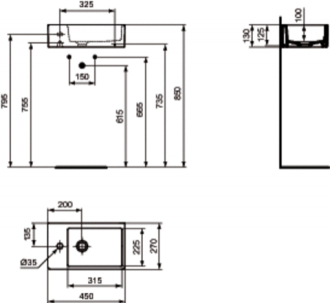 Ideal Standard STRADA K 081701 umývátko 45x27x13 otvor pro baterii vlevo