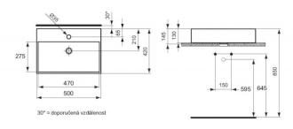 Ideal Standard STRADA K 081601 umyvadlo na desku 50x42x14,5 s otvorem na baterii