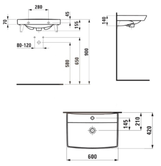 LAUFEN PRO NORDIC umyvadlo s otvorem 60x42 1095.6.000.104.1