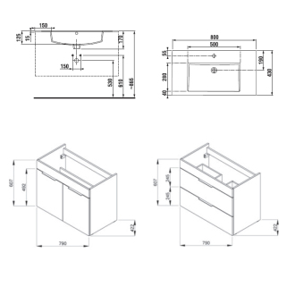 JIKA Cube skříňka 2dveře+umyv.80 bílá, úchytky antracit H4537521763001