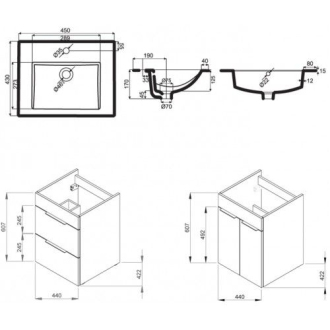JIKA Cube skříňka 2dveře+umýv.45 bílá, úchytky antracit H4536211763001