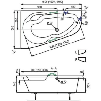 LAGUNA Luiza vana LU1500L 150x95 L