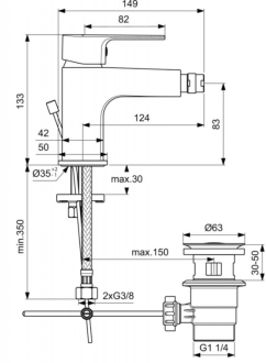 Ideal Standard ESLA BC226AA bidetová baterie s výpustí