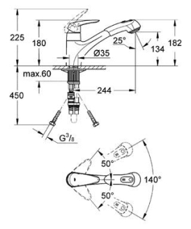 GROHE EURODISC 32257001 dřezová stojánková baterie chrom
