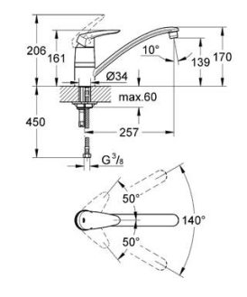 GROHE EURODISC 33770001 dřezová stojánková baterie chrom
