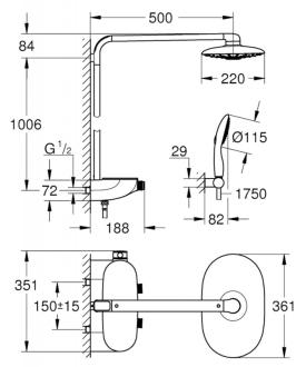 GROHE Rainshower 26250000 Sprchový systém  SmartControl s termostatickou baterií, chrom