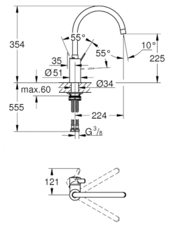 GROHE EUROSMART Cosmopolitan 32843002 dřezová stojánková baterie, kulaté ramínko
