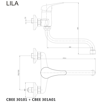 Mereo Lila dřezová baterie nástěnná 100 mm s ramínkem CBEE301A01
