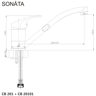 Mereo Sonáta dřezová baterie stojánková s ramínkem plochým 170 mm CB20101N