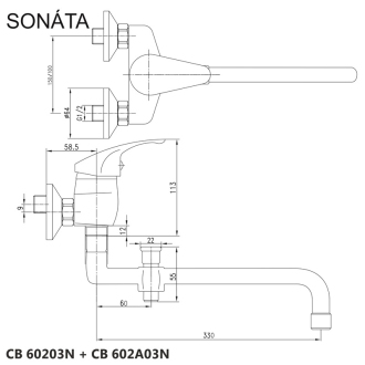 Mereo Sonáta nástěnná baterie do byt. jádra 100 mm bez příslušenství CB602A03N