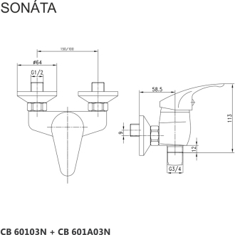 Mereo Sonáta sprchová baterie nástěnná 100 mm bez příslušenství CB601A03N