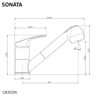 Mereo Sonáta dřezová baterie stojánková s výsuvnou sprchou CB350N