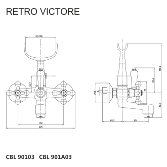 Mereo Retro Viktorie vanová baterie nástěnná 150 mm bez příslušenství CBL90103