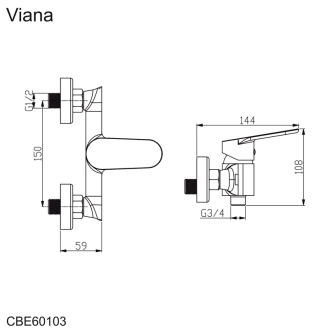 Mereo Viana sprchová baterie nástěnná 150 mm bez příslušenství CBE60103