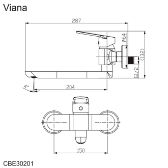 Mereo Viana dřezová baterie nástěnná 150 mm s ramínkem plochým rovným 200 mm CBE30201