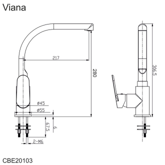 Mereo Viana dřezová baterie stojánková mimoúrovňová, s ramínkem nad pákou, CBE20103