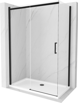 Mexen Omega sprchový kout 140x80, transp., černá + vanička, bílá 825-140-080-70-00-4010B