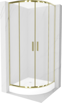 Sprchový kout Mexen RIO 90x90 cm, mráz, zlatá + vanička Rio, bílá 863-090-090-50-30-4710