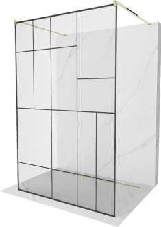 Mexen Kyoto volně stojící sprchová stěna 140 x 200 cm, transparent/černý vzor 8 mm, zlatá - 800-140-002-50-78