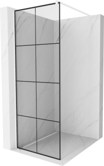 Sprchová stěna Mexen Kioto 90x200 cm, transparent/černý vzor 8, bílá 800-090-101-20-77