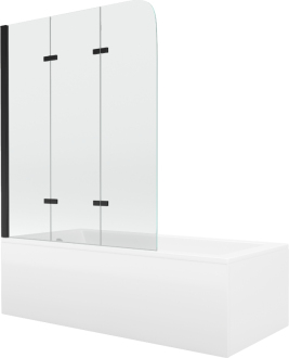 Mexen Cubik vana 150x70cm panel + zástěna 120 cm, průhledná, černá 550315070X9012037000