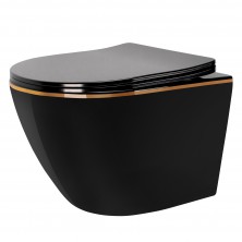 Rea Carlo Mini Rimless Duroplast Flat WC závěsná mísa černá/zlatá REA-C8800