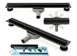 Rea Odtokový žlab + sifon + nohy + těsnící manžeta Neo Slim Pro-600 Black REA-G8900