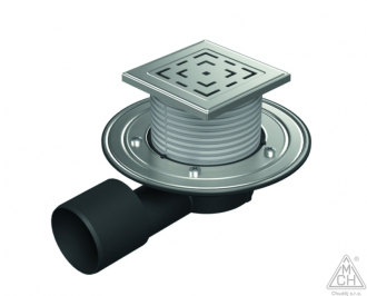 Podlahová vpusť boční D50/75 NEPTUN, nerez příruba, rámeček, mřížka STEEL S1 388 B X