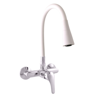 SÁZAVA Baterie dřezová s otočným ramínkem se sprchou, bílé-rozteč 150mm chrom SA302.5/13CB