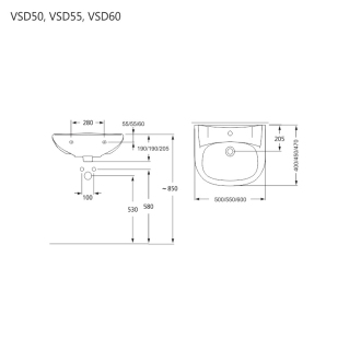 Mereo umyv. 55cm,s otvorem pro baterii,keramika VSD55 (WQ8A00220000001)