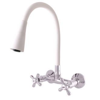 MORAVA Baterie dřezová s otočným ramínkem-ramínko bílé-rozteč 150mm chrom MK102.5/13CB