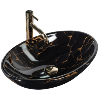 REA Umyvadlo na desku PAMELA Marble Shiny, černá REA-U5067