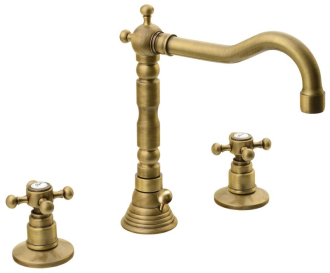 ANTEA tříprvková umyvadlová baterie s retro hubicí, s výpustí, bronz 3226