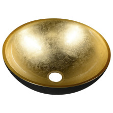 MURANO BLACK-GOLD skleněné umyvadlo na desku, průměr 40cm, černá/zlatá AL5318-77