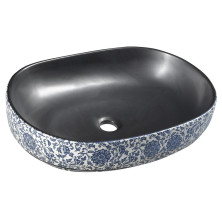 PRIORI keramické umyvadlo na desku, 60x40 cm, černá s modrým vzorem PI026