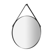 ORBITER kulaté zrcadlo s koženým páskem ? 60cm, černá mat ORT060