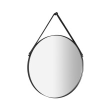 ORBITER kulaté zrcadlo s koženým páskem ? 50cm, černá mat ORT050