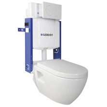Závěsné WC Nera s podomítkovou nádržkou a tlačítkem Geberit, bílá WC-SADA-17