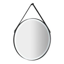 ORBITER kulaté zrcadlo s LED osvětlením ? 60cm, kožený pásek, černá mat ORL060