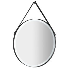 ORBITER kulaté zrcadlo s LED osvětlením ? 70cm, kožený pásek, černá mat ORL070