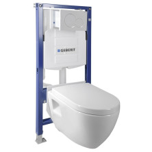 Závěsné WC Nera s podomítk. nádržkou do sádrokartonu a tlačítkem Geberit, bílá WC-SADA-16